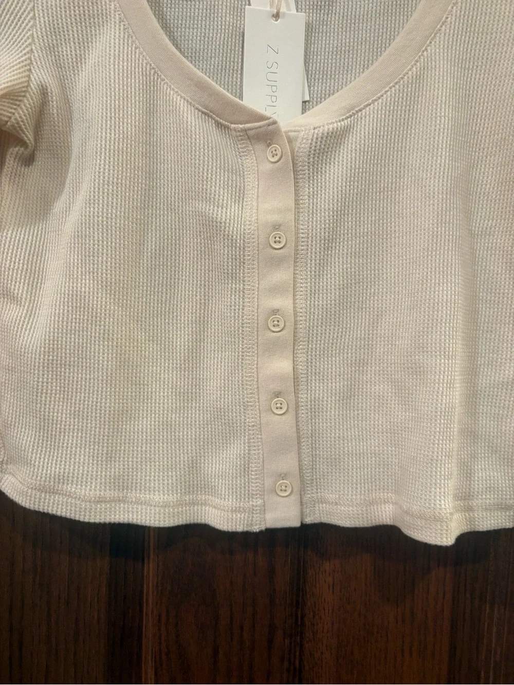 Z SUPPLY $56 NWT P2P 16-18” L 17” Ciana Cropped Waffle Knit Top in Oat Milk XS